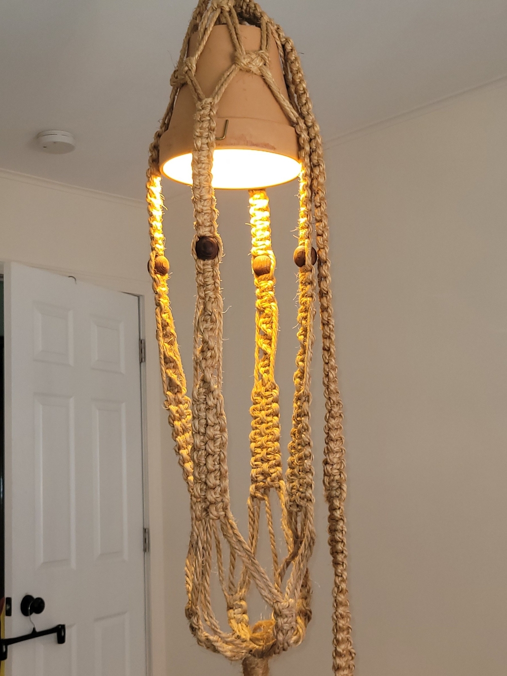Handcrafted Macrame Hanging Lamp  Natural Beige Jute